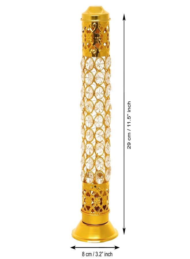 Webelkart Traditional Brass Crystal Incense Holder| Agarbatti Stand with Ash Catcher Incense Holder Stick Holder for Pooja, Decor Burner for Home Office Decoration (11.5" Inches) - Image 4